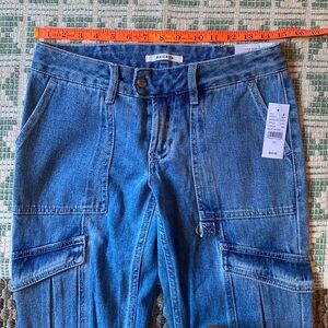 Low rise flare jean cargo pants